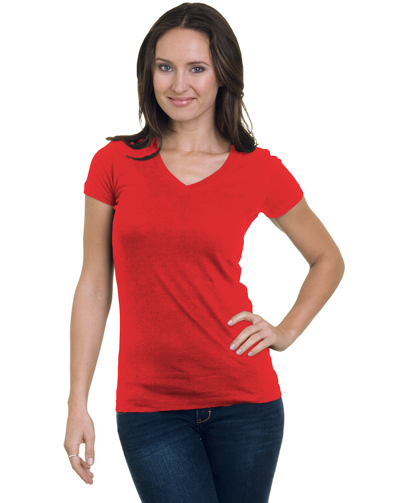 Bayside 3407 Juniors' USA-Made V-Neck T-Shirt - Red