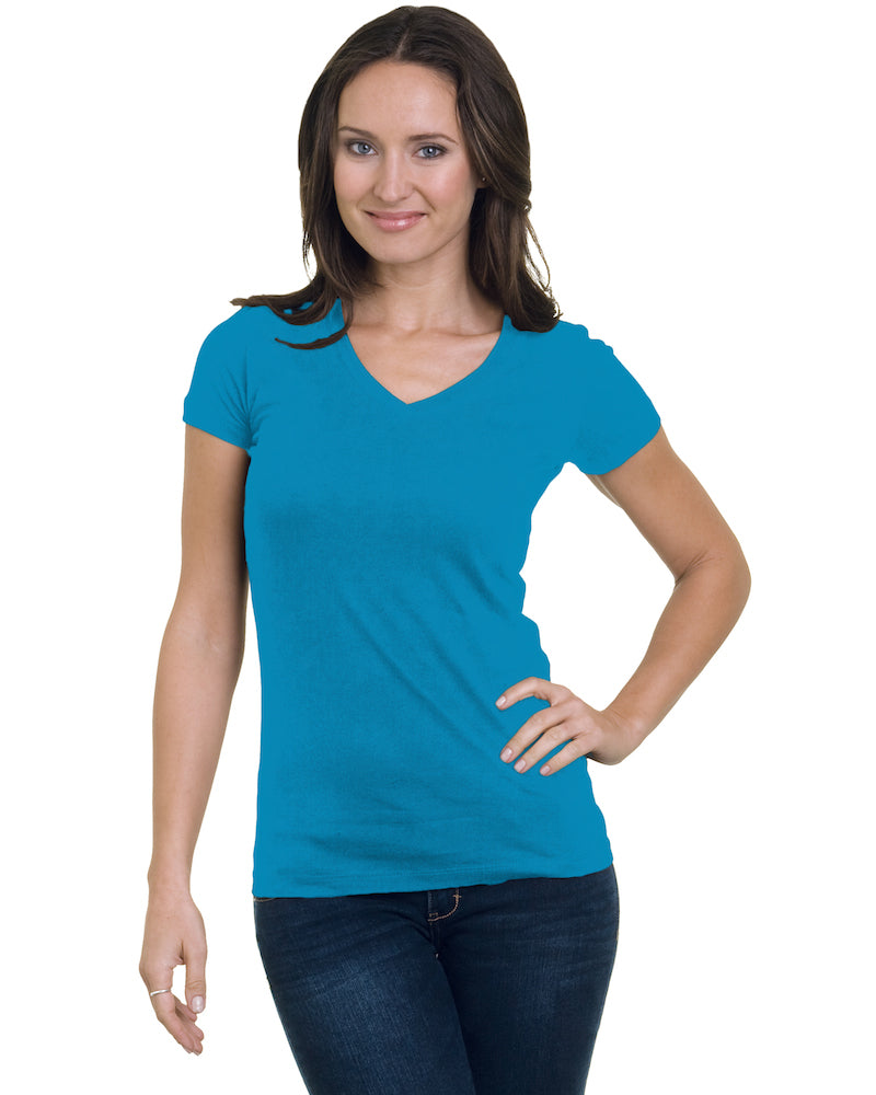Bayside 3407 Juniors' USA-Made V-Neck T-Shirt - Turquoise