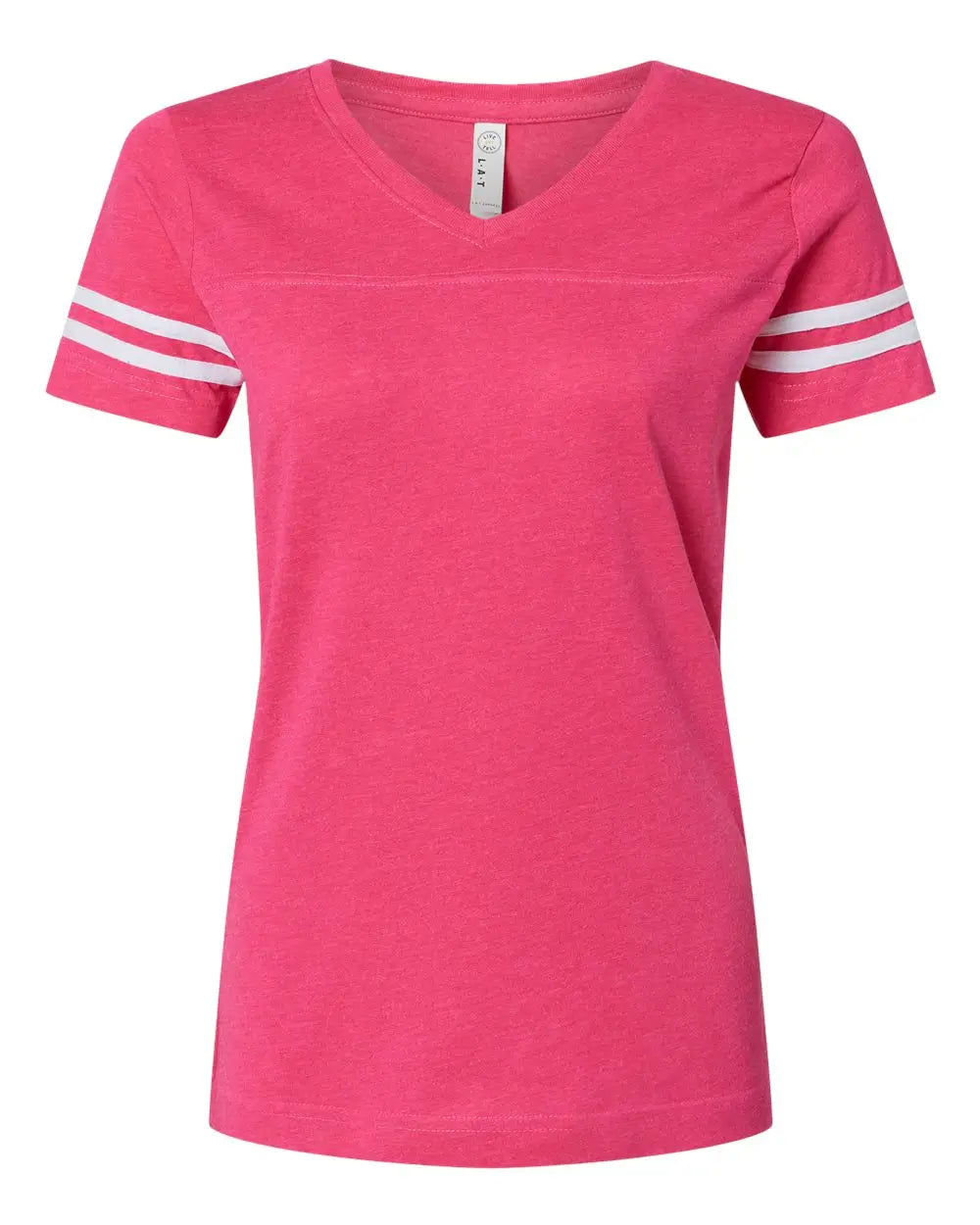 Lat 3537 Women’s Football V-neck Fine Jersey Tee - Vintage Hot Pink White - s