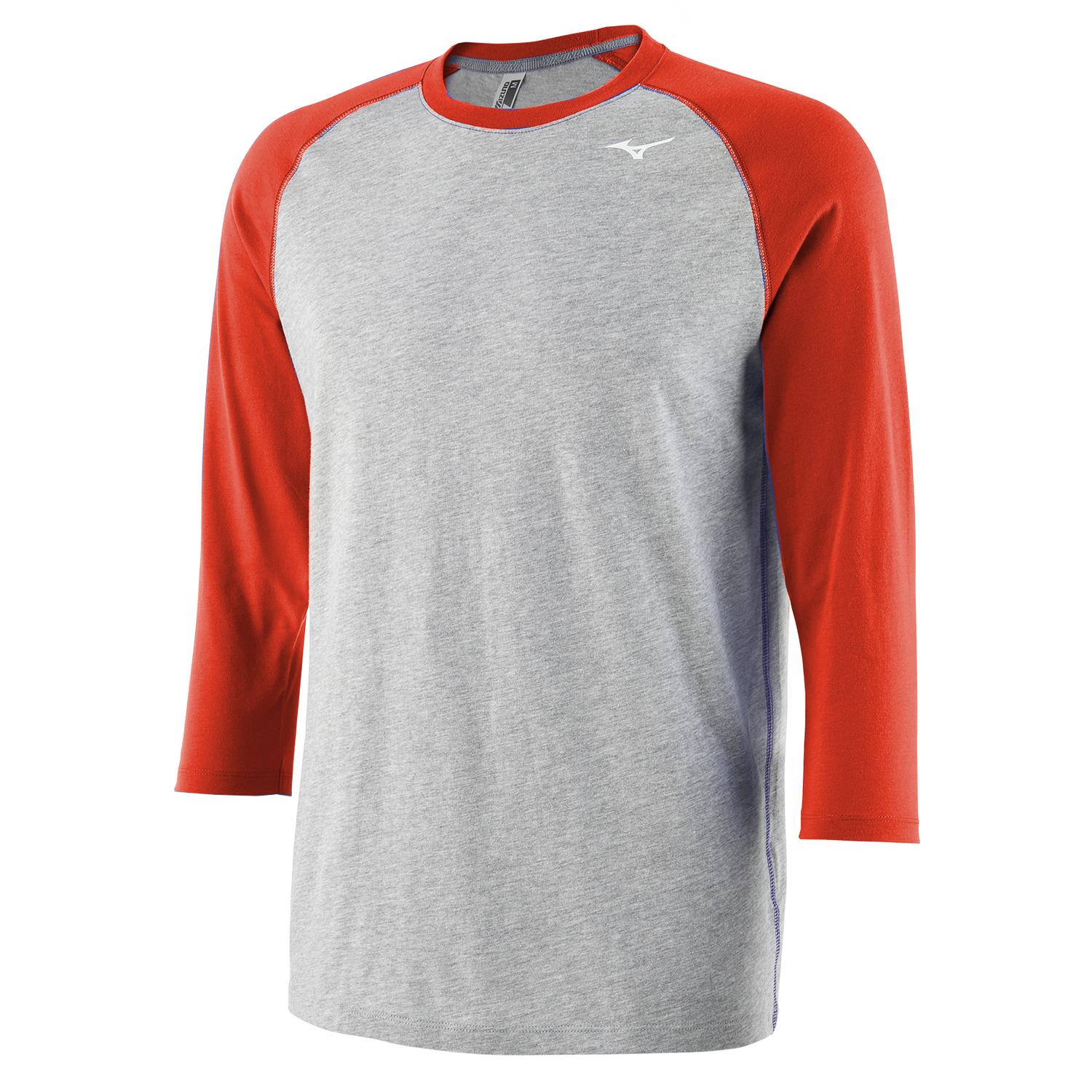 Mizuno Youth 3/4 Practice Tee - Gray-Red - HIT a Doubloe