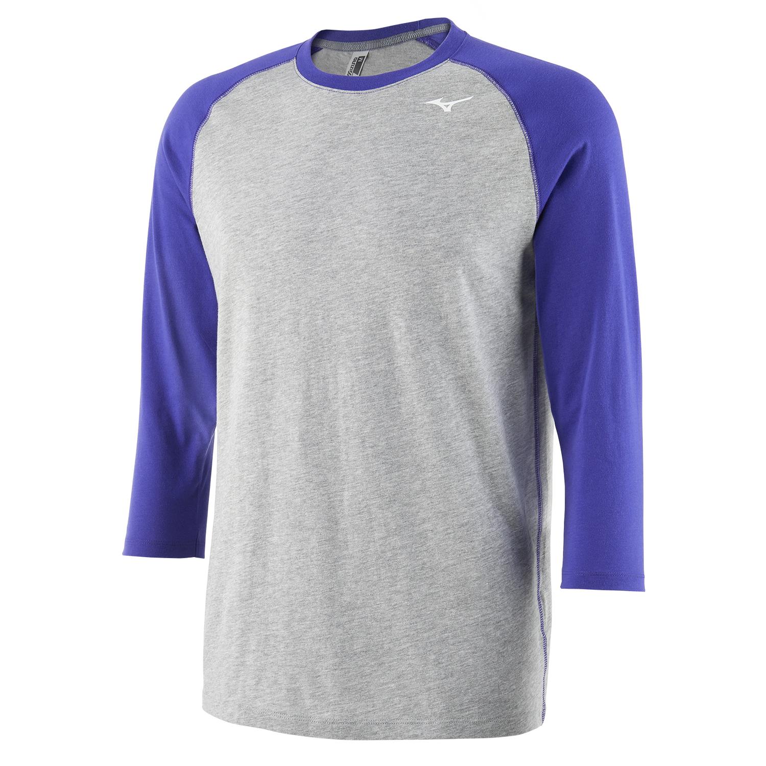 Mizuno Youth 3/4 Practice Tee - Gray-Royal - HIT a Doubloe