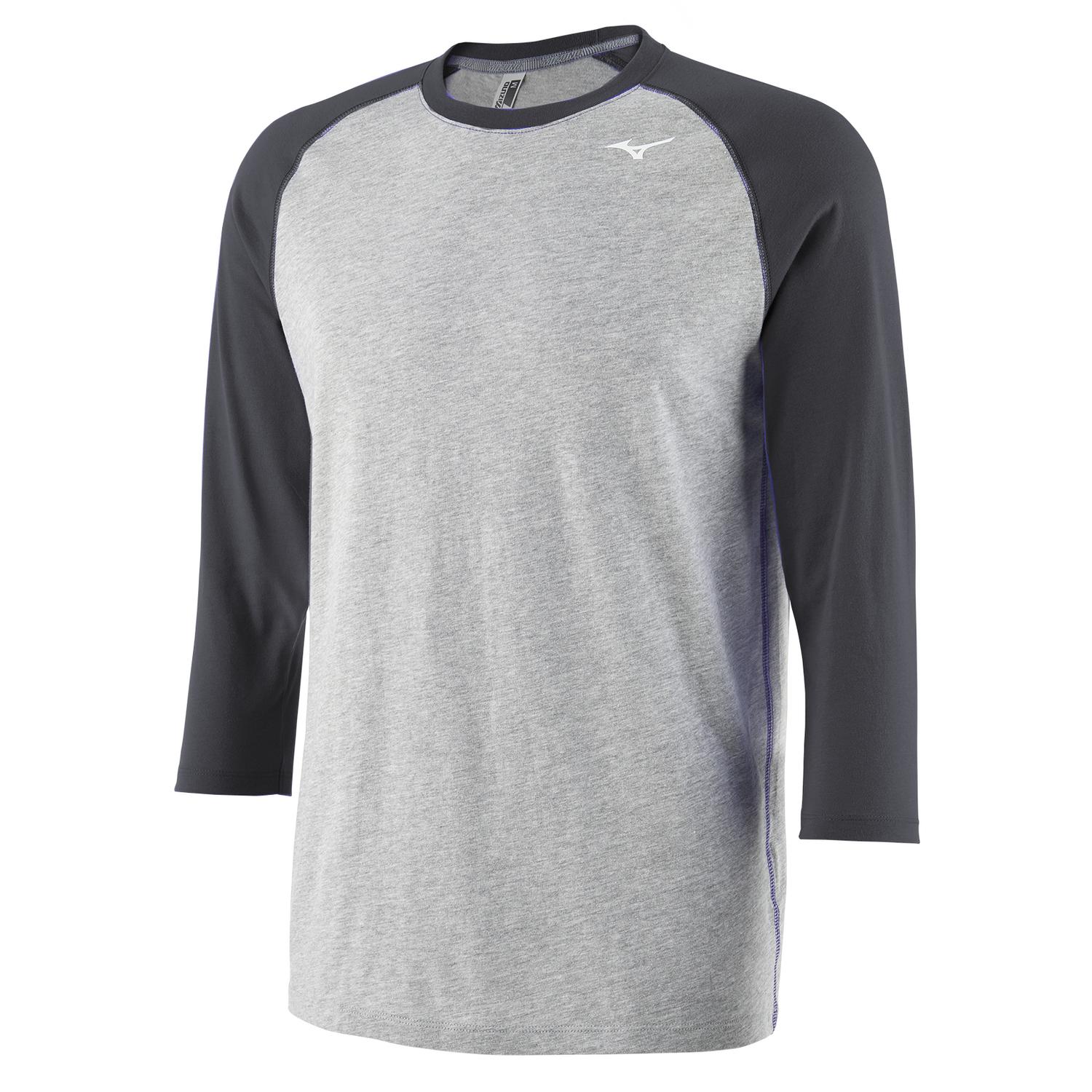 Mizuno Youth 3/4 Practice Tee - Gray-Charcoal - HIT a Doubloe