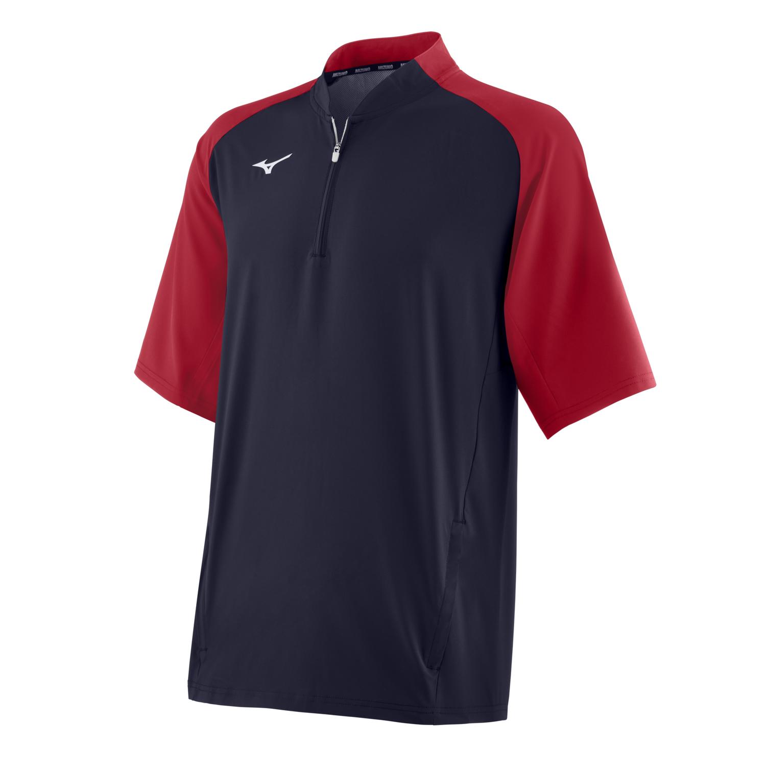 Mizuno Youth Short Sleeve Baseball Hitting Jacket - Navy-Red - HIT a Doubloe