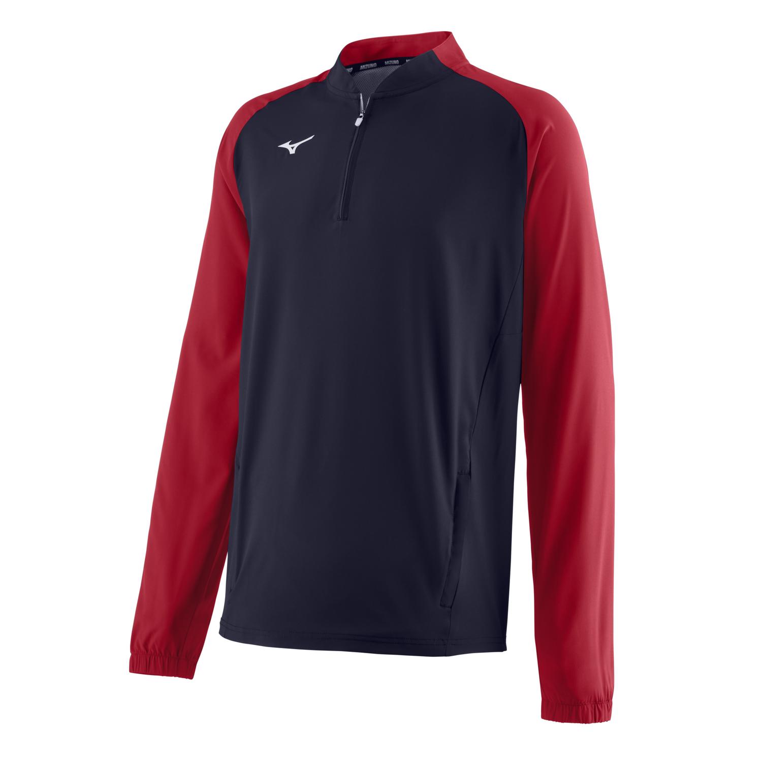 Mizuno Youth Long Sleeve Baseball Hitting Jacket - Navy-Red - HIT a Doubloe