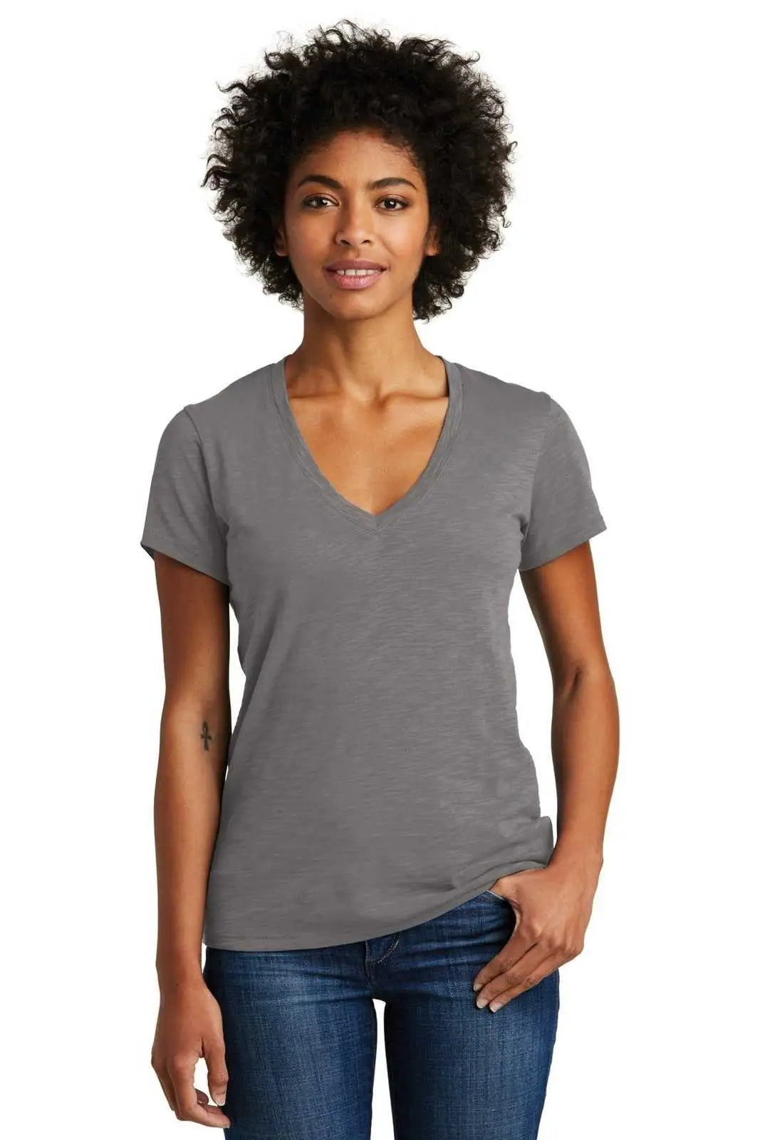 Alternative Aa6097 Women’s Weathered Slub So-low V-neck Tee - Elephant Gray