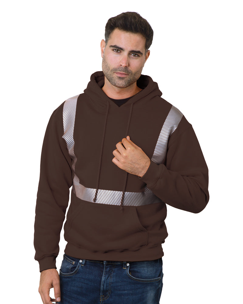 Front view of Chocolate Bayside 3739 Hi-Vis Hooded Sweatshirt