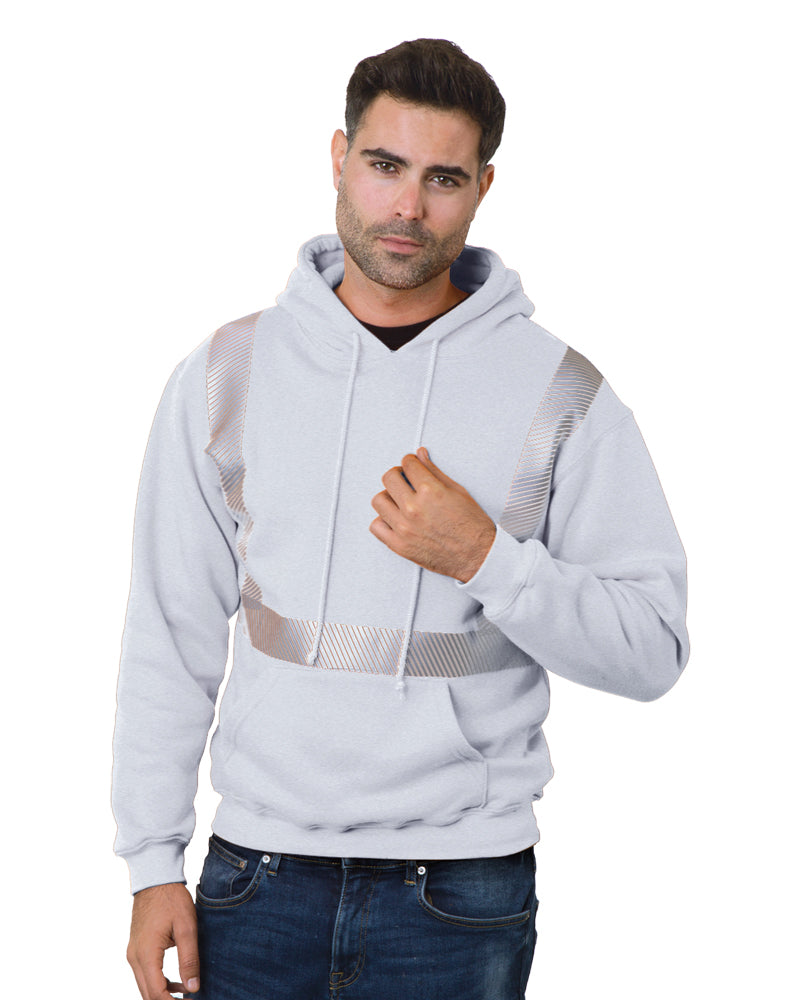 Front view of Dark Ash Bayside 3739 Hi-Vis Hooded Sweatshirt
