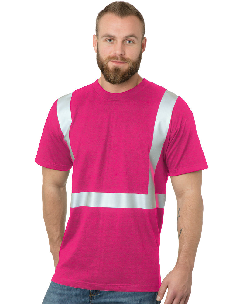 Front view of Bright Pink Bayside 3751 Hi-Vis T-Shirt
