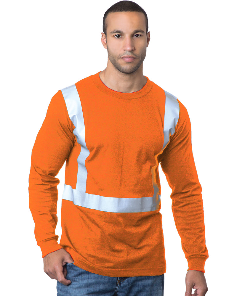 Front view of Orange Bayside 3761 Hi-Vis Long Sleeve T-Shirt