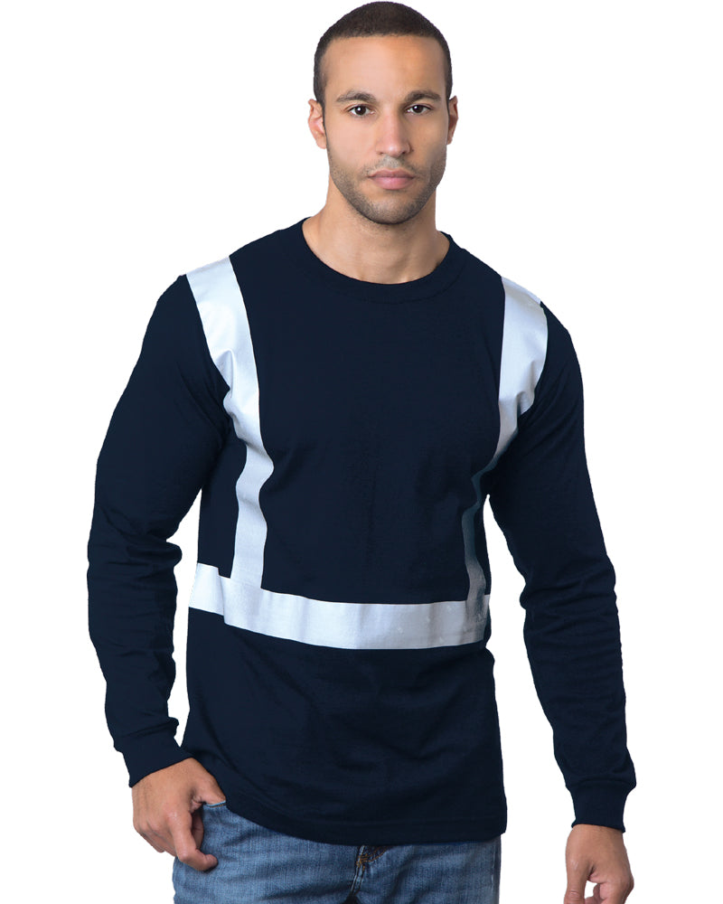 Front view of Navy Bayside 3761 Hi-Vis Long Sleeve T-Shirt