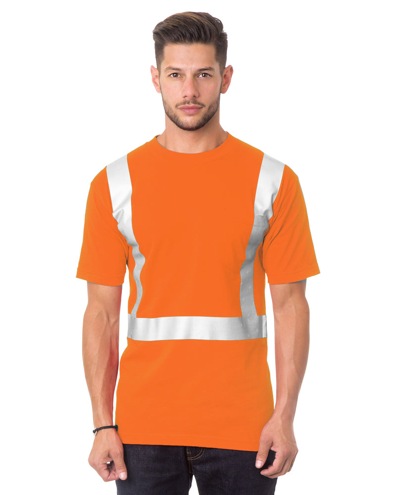 Front view of Orange Bayside 3771 Hi-Vis Pocket T-Shirt