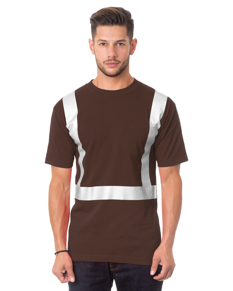 Front view of Chocolate Bayside 3771 Hi-Vis Pocket T-Shirt