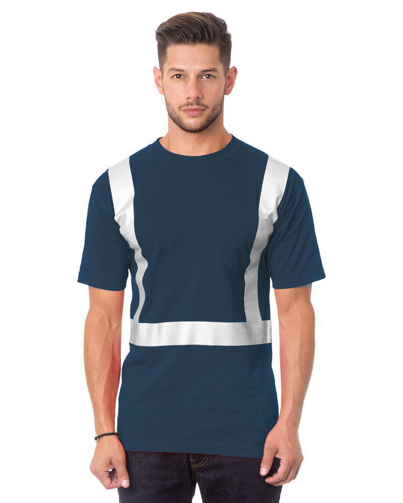 Front view of Navy Bayside 3771 Hi-Vis Pocket T-Shirt