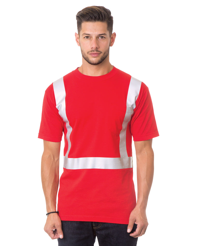 Front view of Red Bayside 3771 Hi-Vis Pocket T-Shirt