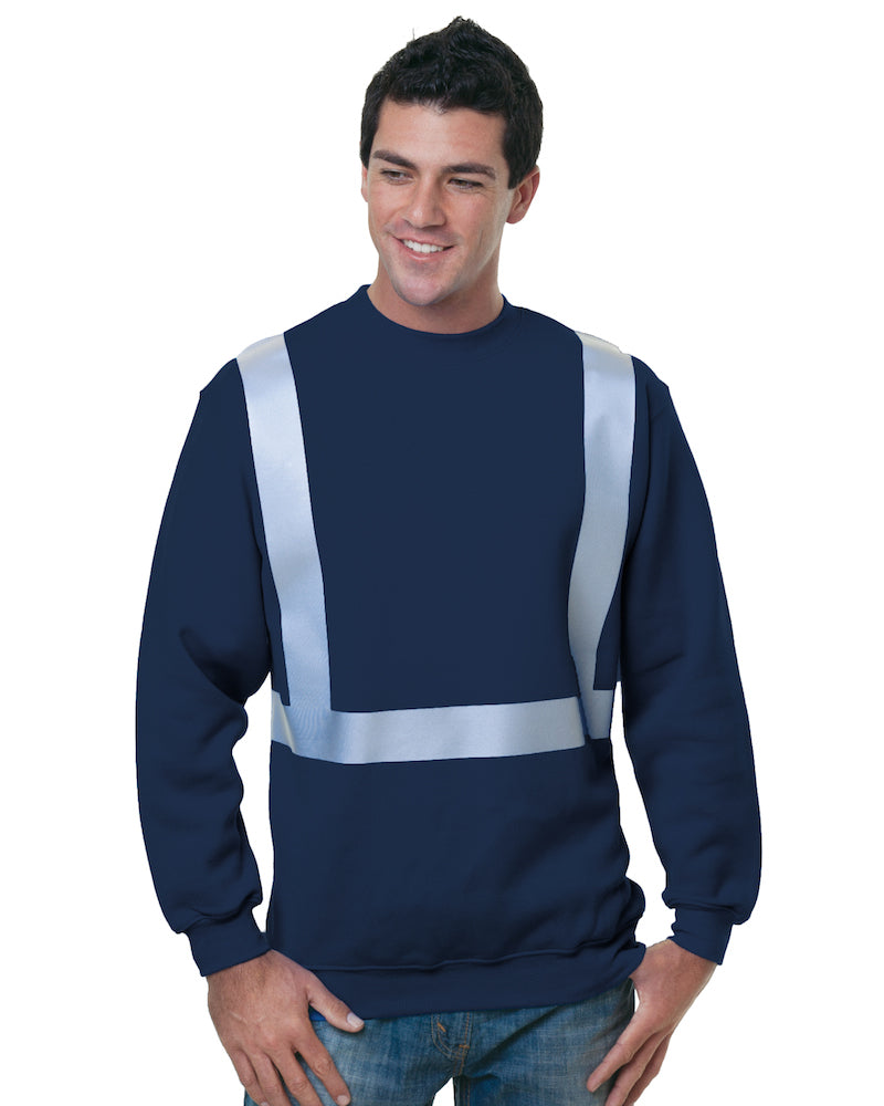 Front view of Navy Bayside 3792 Hi-Vis Crewneck Sweatshirt