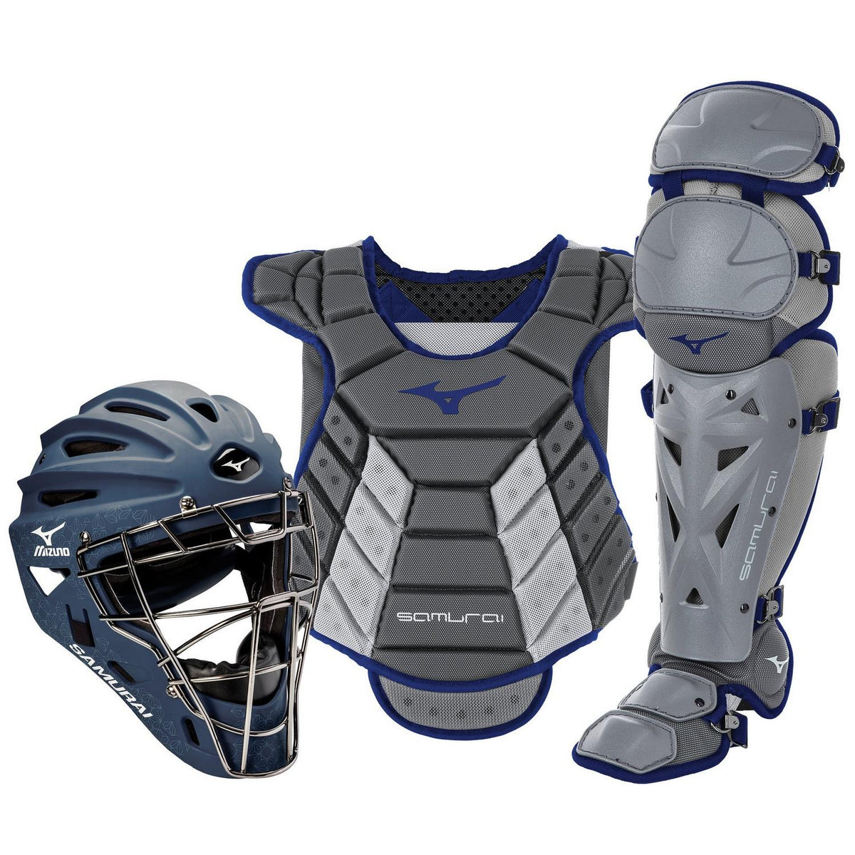 Mizuno Samurai Womens Boxed Catcher's Gear Set (14-15") - Gray-Navy - HIT a Double - 1
