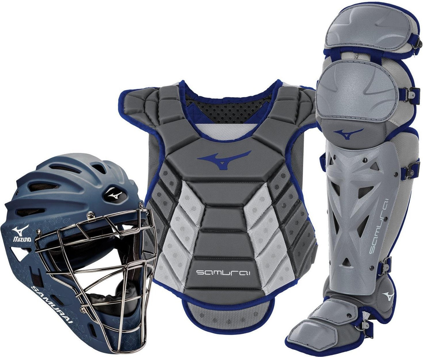 Mizuno Samurai Womens Boxed Catcher's Gear Set (14-15") - Gray-Navy - HIT a Double - 1