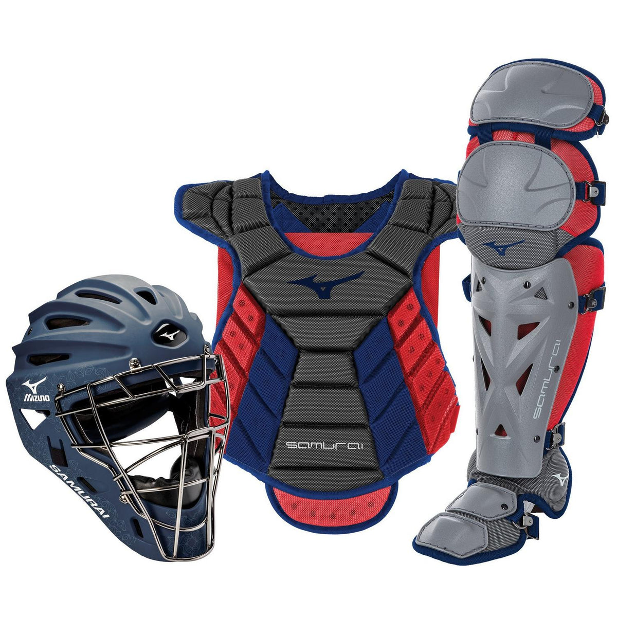 Mizuno Samurai Womens Boxed Catcher's Gear Set (13-14") - Navy-Red - HIT a Double - 1