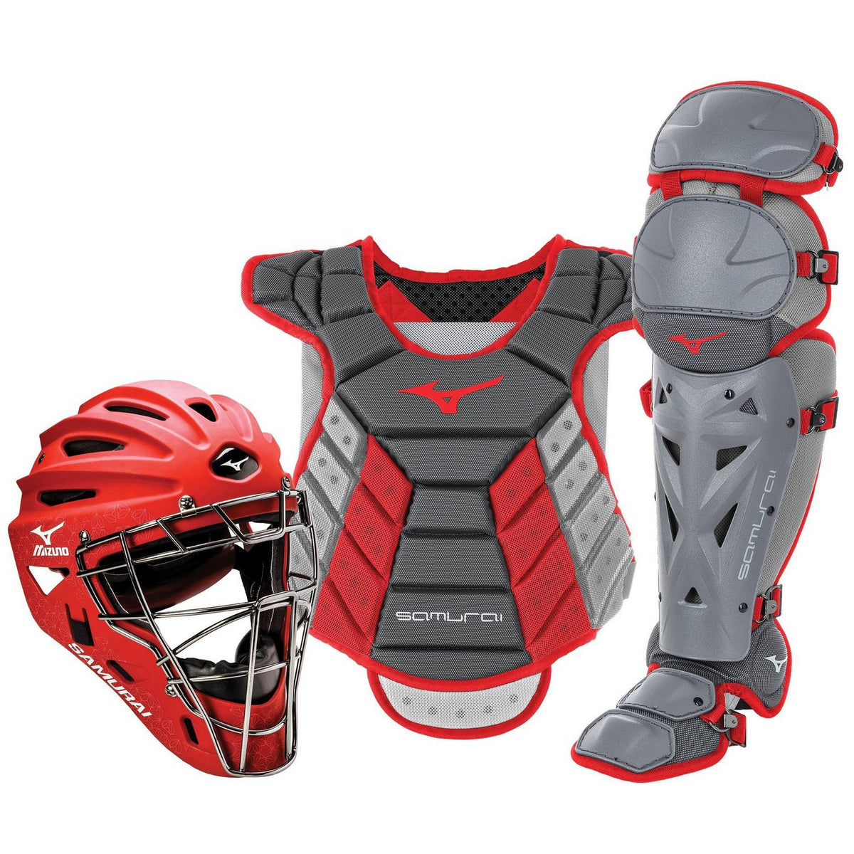 Mizuno Samurai Womens Boxed Catcher's Gear Set (13-14") - Gray-Red - HIT a Double - 1