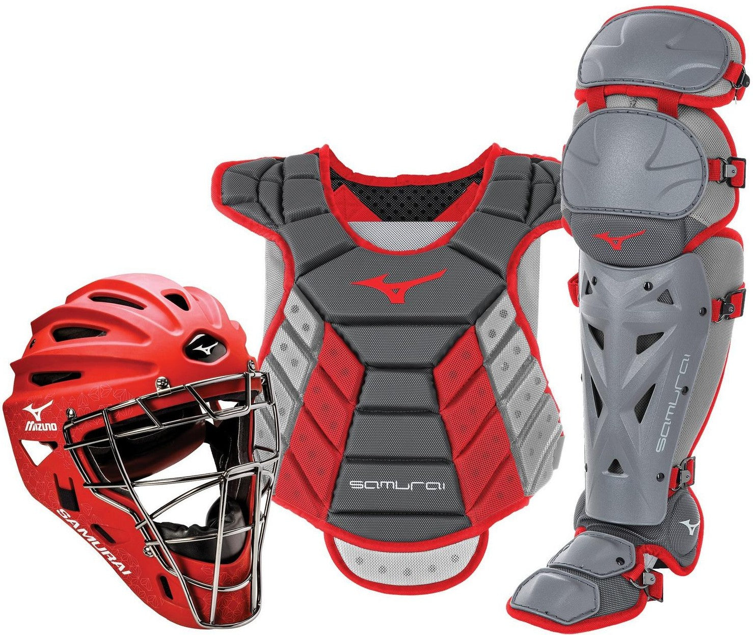 Mizuno Samurai Womens Boxed Catcher's Gear Set (13-14") - Gray-Red - HIT a Double - 1