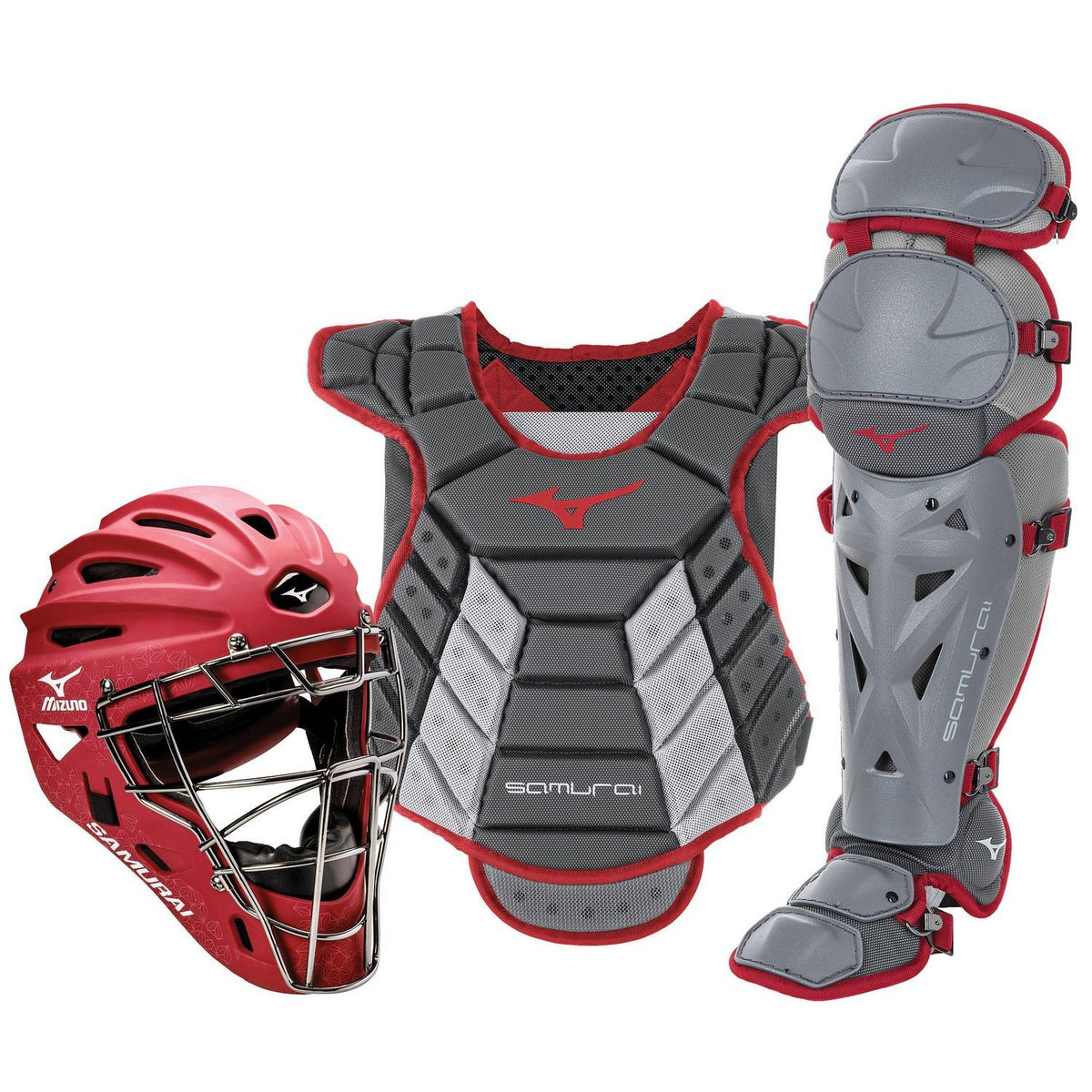 Mizuno Samurai Womens Boxed Catcher's Gear Set (13-14") - Gray-Cardinal - HIT a Double - 1