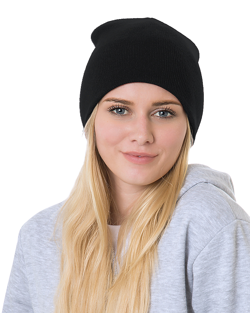 Front view of Black Bayside 3810 Knit Beanie