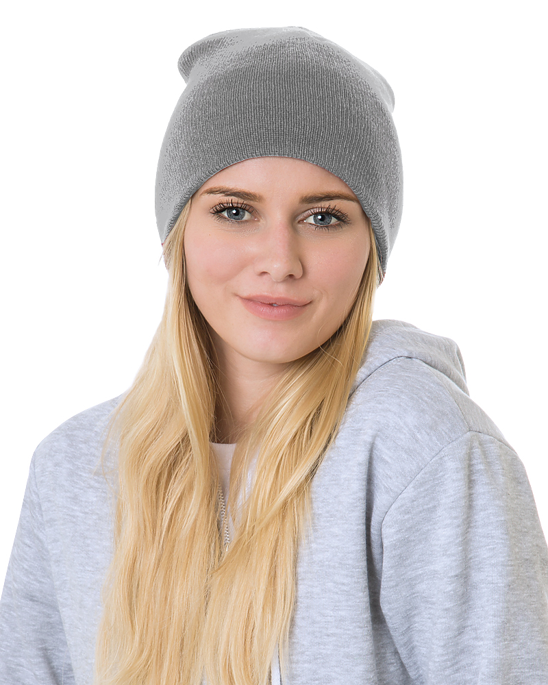 Front view of Dark Ash Bayside 3810 Knit Beanie