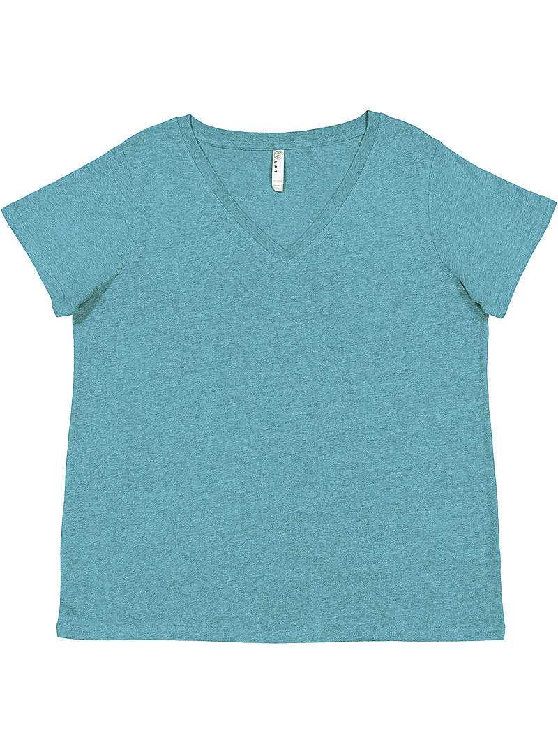 Lat 3817 Curvy Collection Women's Fine Jersey V-Neck Tee - Surf Blackout - HIT a Double - 1