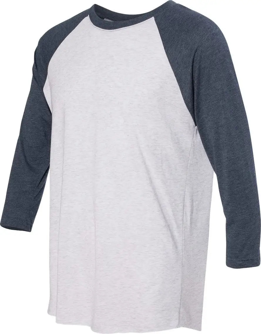 Next Level 6051 Tri-blend 3/4 Raglan T-shirt - Indigo - Heather White - Navy / Adult Xs