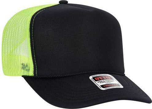 Otto 39-165 Cap 5 Panel High Crown Mesh Back Trucker Hat - 030340 - Blk/Blk/N.Ylw - HIT a Double - 1