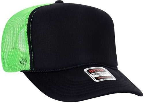 Otto 39-165 Cap 5 Panel High Crown Mesh Back Trucker Hat - 030388 - Blk/Blk/N.Grn - HIT a Double - 1