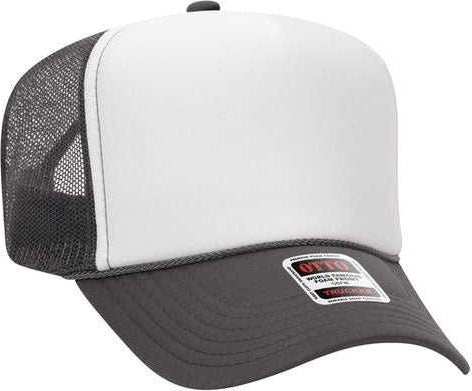 Otto 39-165 Cap 5 Panel High Crown Mesh Back Trucker Hat - 251625 - Ch.Gry/Wht/Ch.Gry - HIT a Double - 1
