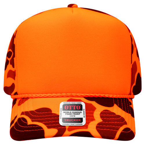 Otto 394-1 OTTO CAP 5 Panel High Crown Full Foam Cap - Neon Orange Camo - HIT a Double - 2