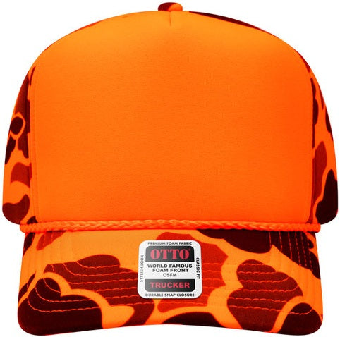 Otto 394-1 OTTO CAP 5 Panel High Crown Full Foam Cap - Neon Orange Camo - HIT a Double - 1