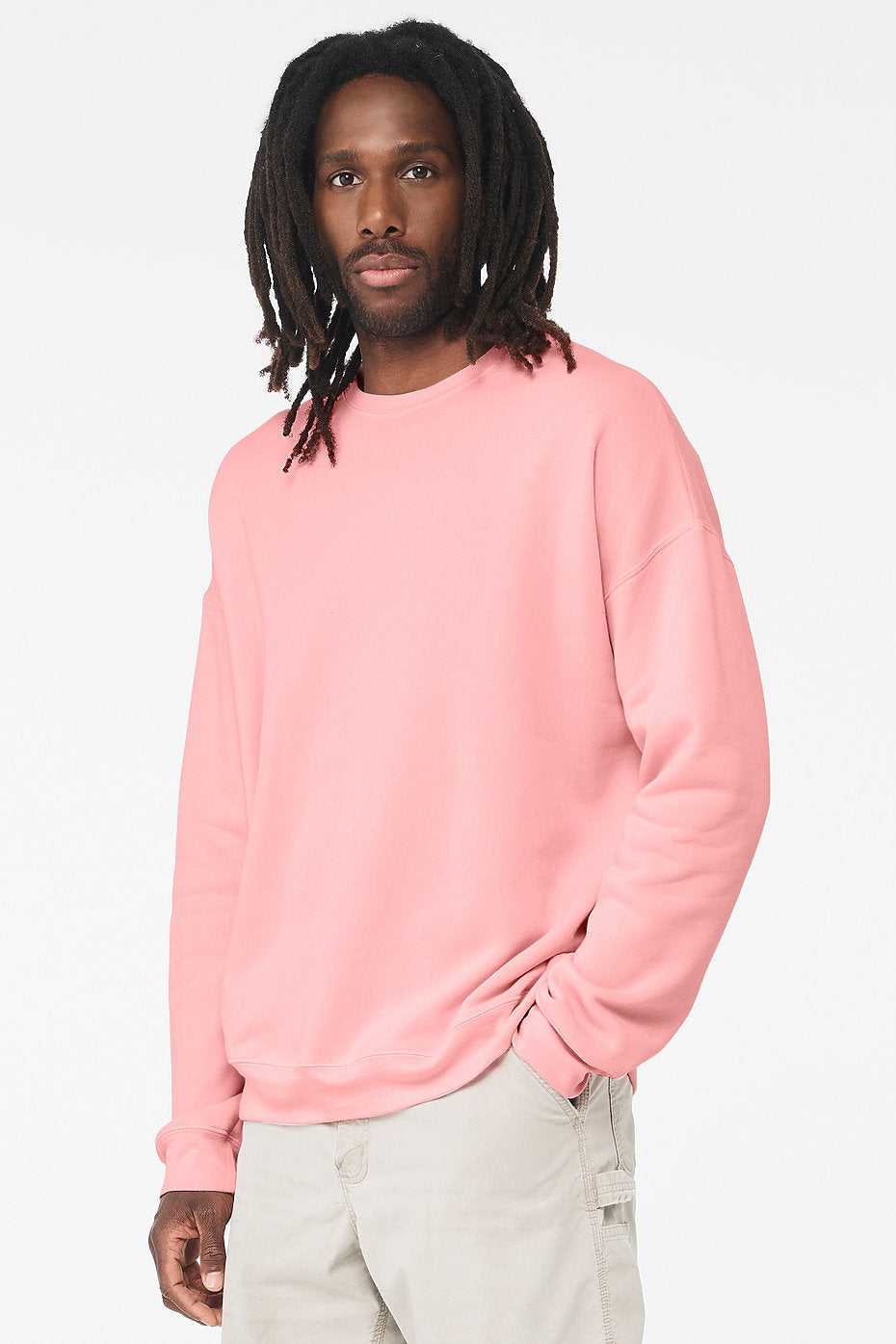 Bella + Canvas 3945 Sponge Fleece Drop Shoulder Crewneck Sweatshirt - Pink - HIT a Double - 1