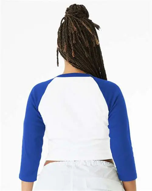 Bella + Canvas 1200 Women’s Micro Rib 3/4 Raglan Sleeve Baby Tee - White True Royal