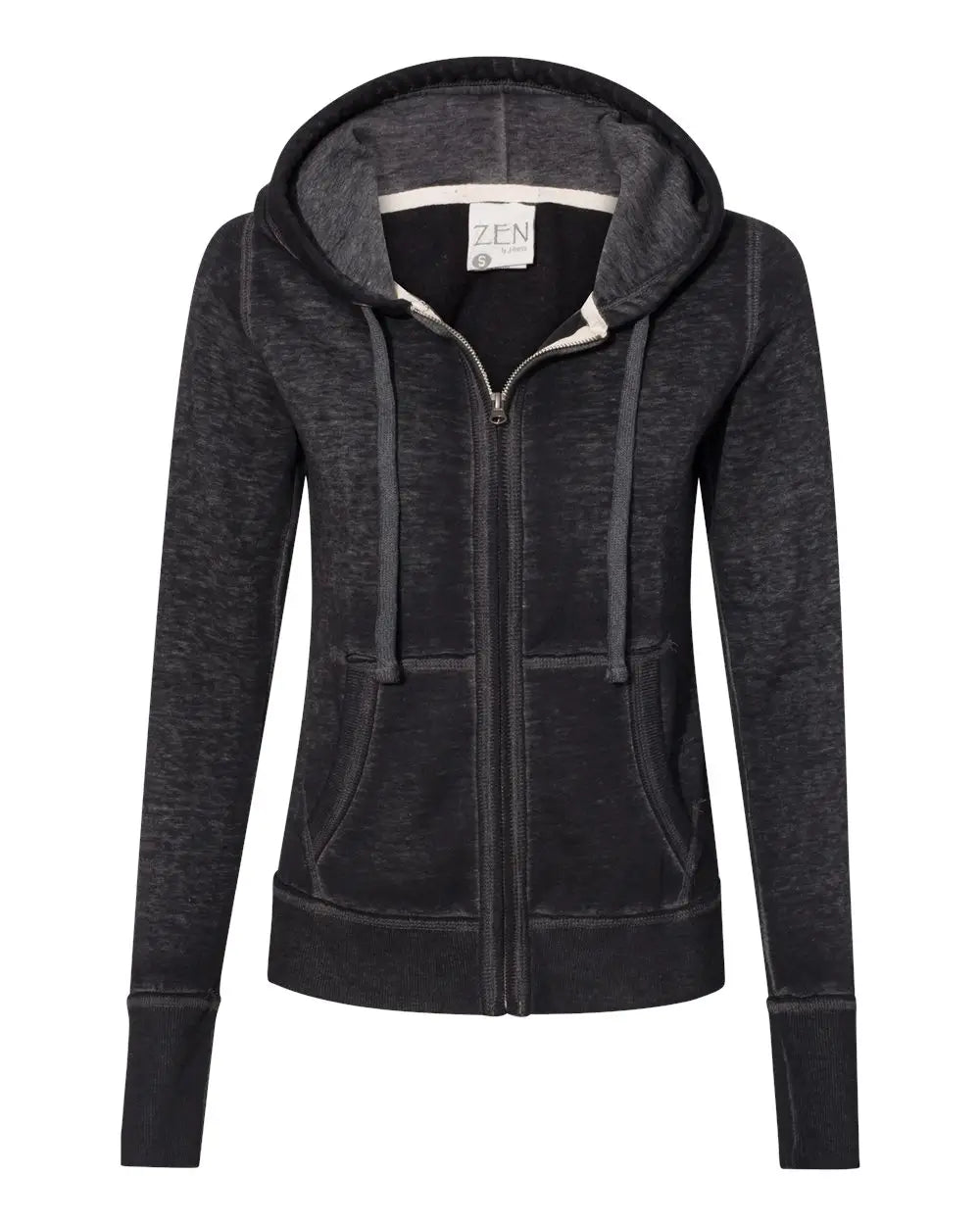 J. America 8913 Women’s Zen Fleece Full-zip Hooded Sweatshirt - Twisted Black - Xs