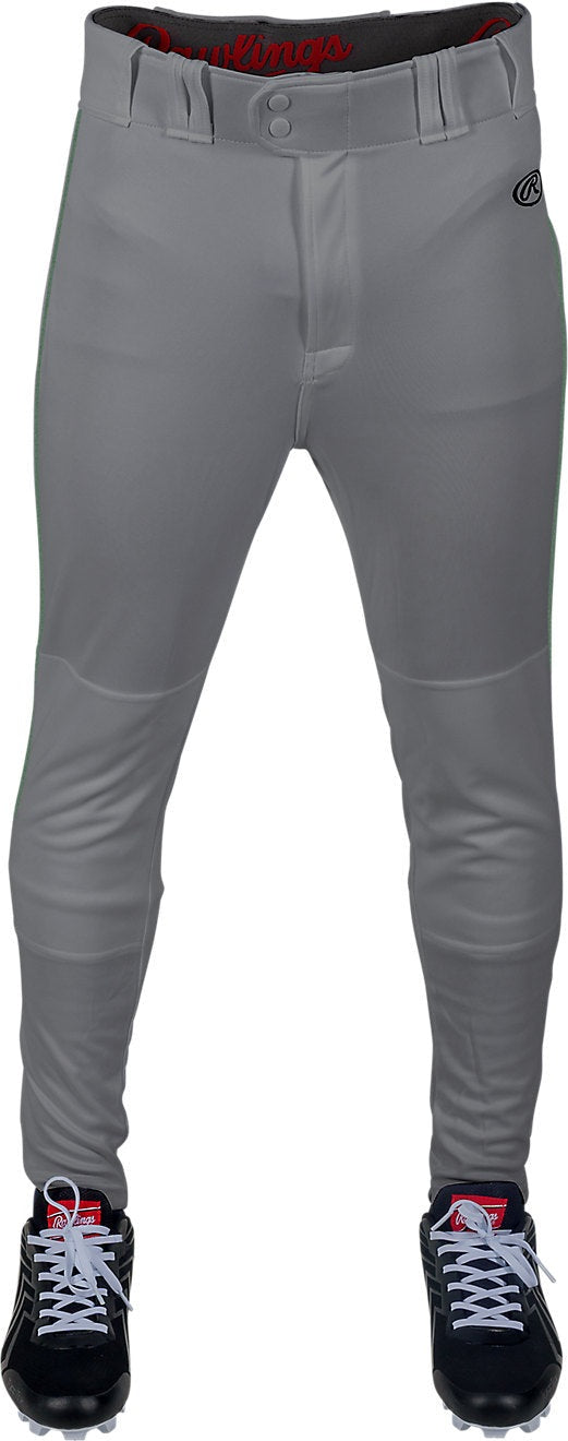 Rawlings Adult Launch Piped Pro Taper Fit Pant - Gray Dark Green - HIT a Doulbe - 1