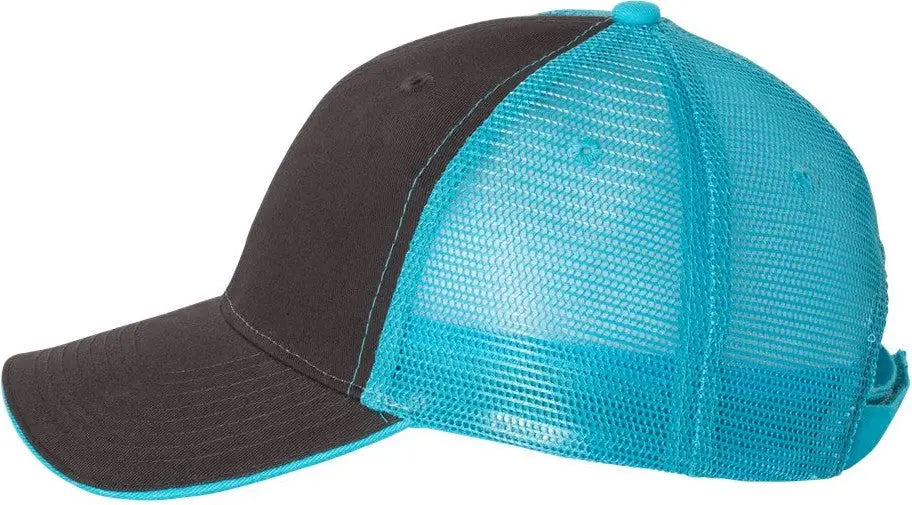 Valucap S102 Sandwich Trucker Cap - Charcoal Neon Blue - one Size Fits Most