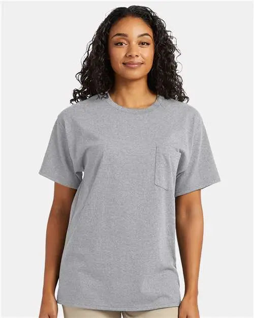 Hanes 5290p Essential-t Pocket T-shirt - Light Steel