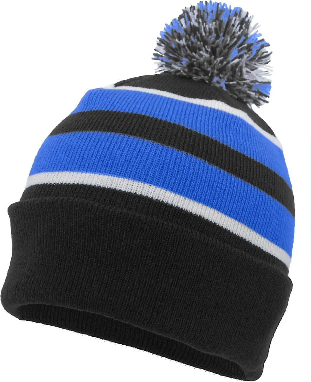 Pacific Headwear 641k Pom-pom Cuff Beanie - Black Royal White - 7’’ - 7 7/8’’