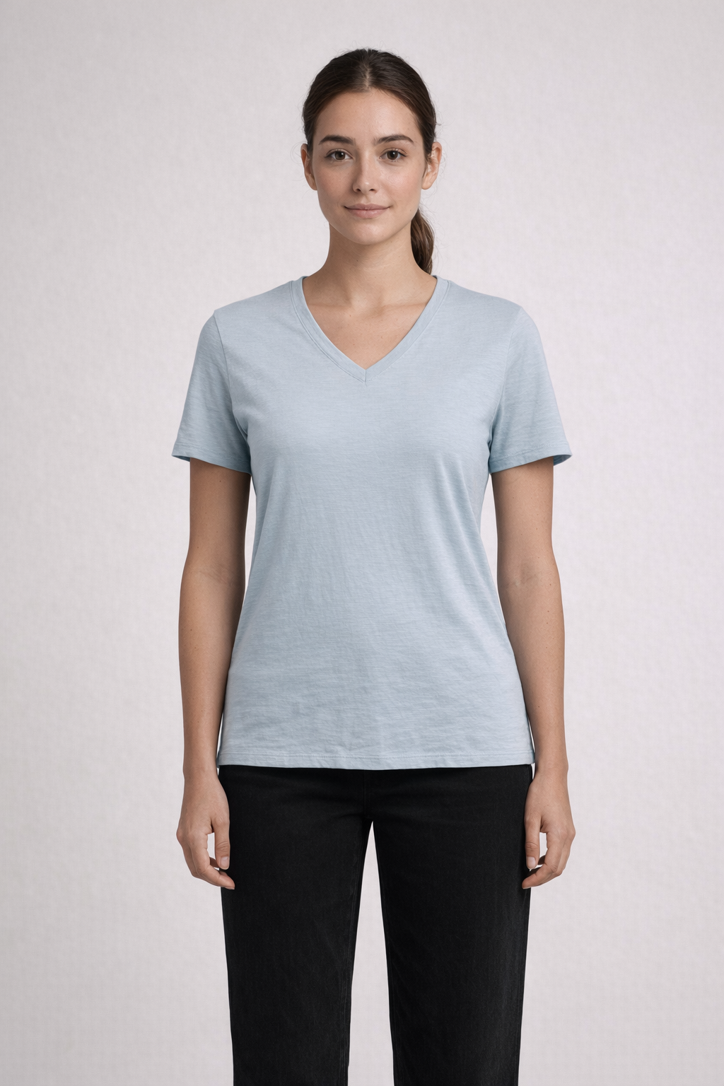 Light Denim Htr VERA RINGSPUN SLUB V-NECK TEE