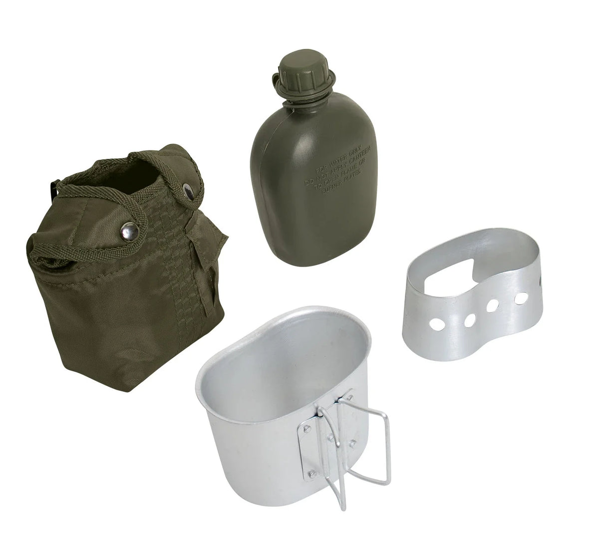4 Piece Canteen Kit with Cover Aluminum Cup & Stove / Stand