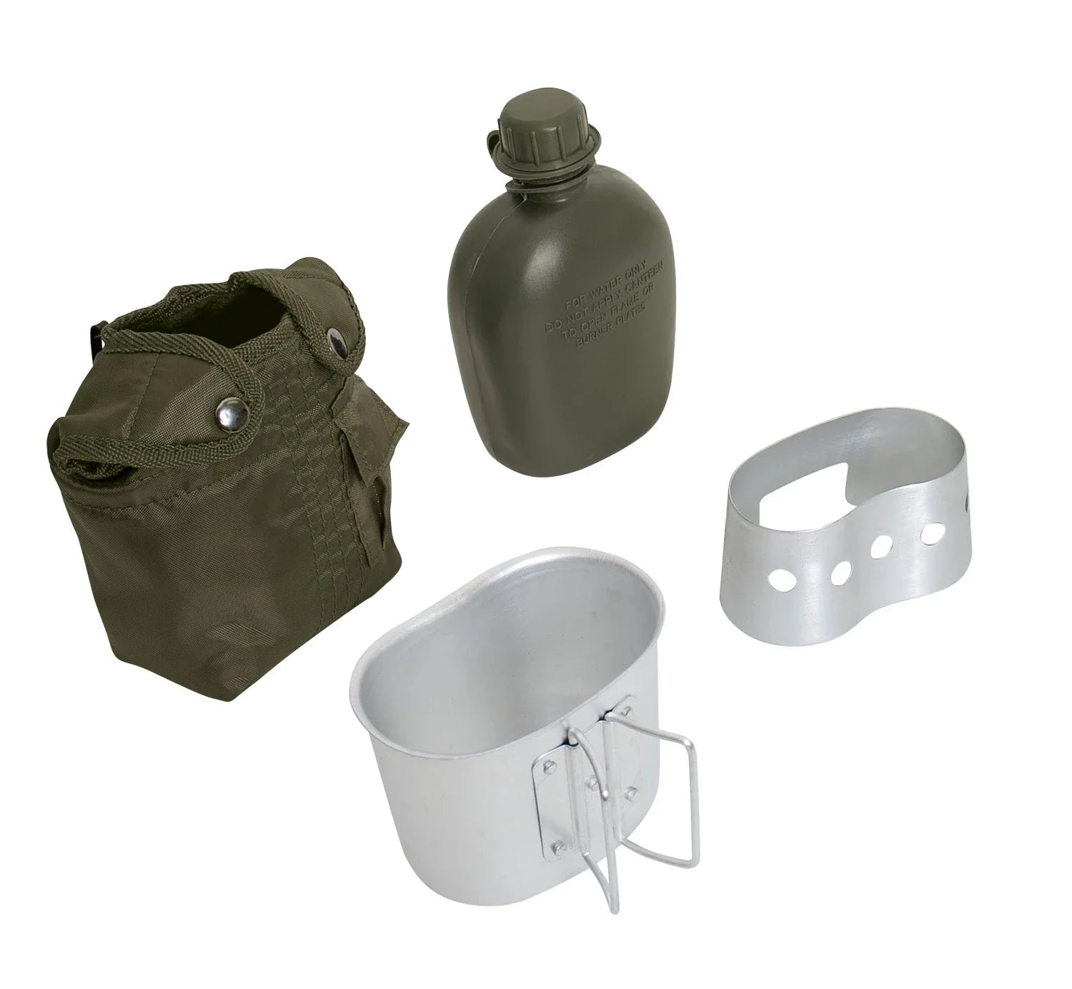 4 Piece Canteen Kit with Cover Aluminum Cup & Stove / Stand - Olive Drab
