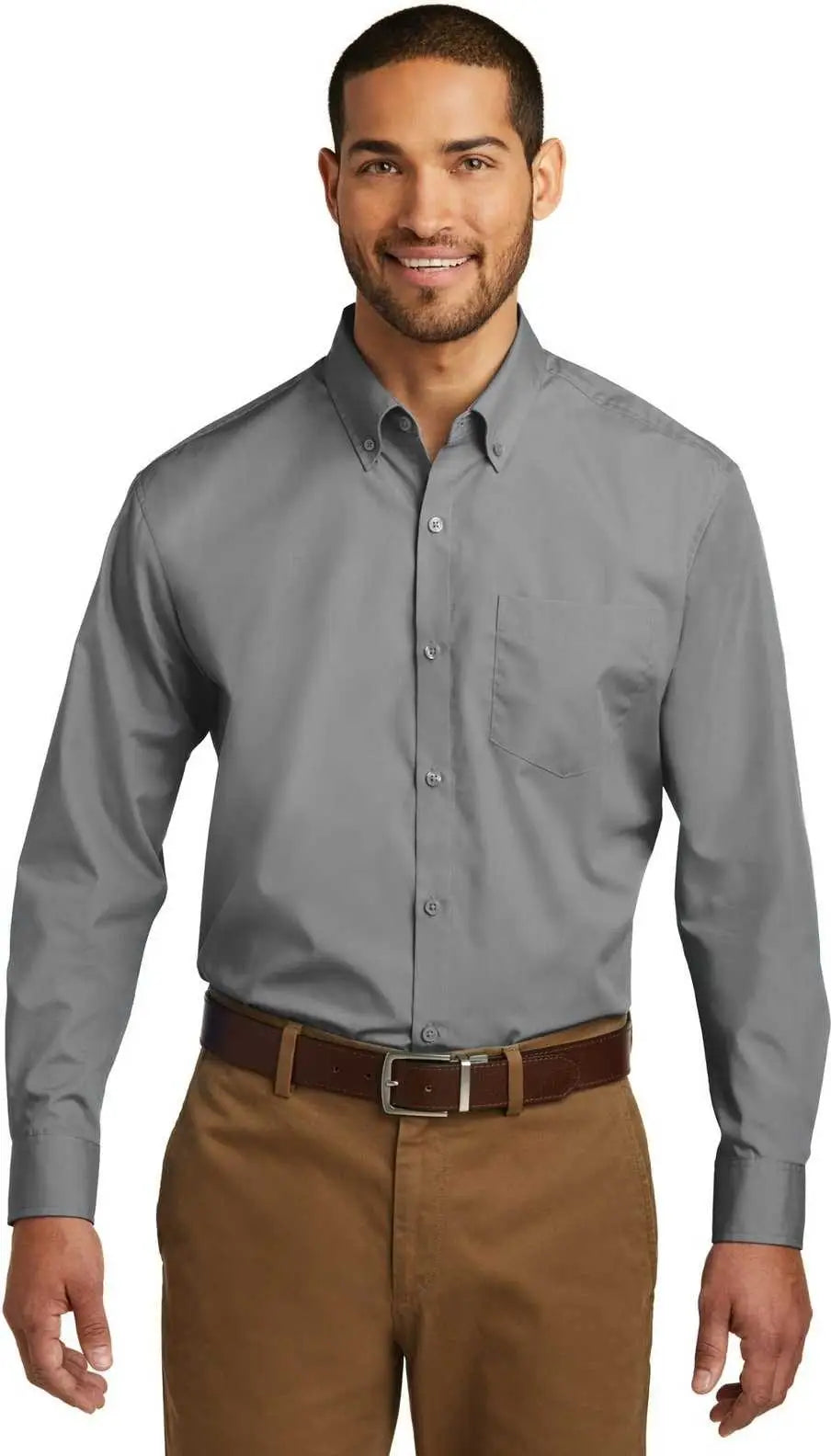 Port Authority W100 Long Sleeve Carefree Poplin Shirt - Gusty Gray