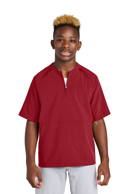 Sport-Tek YJST489 Youth Repeat 1/2-Zip Short Sleeve Jacket - Deep Red
