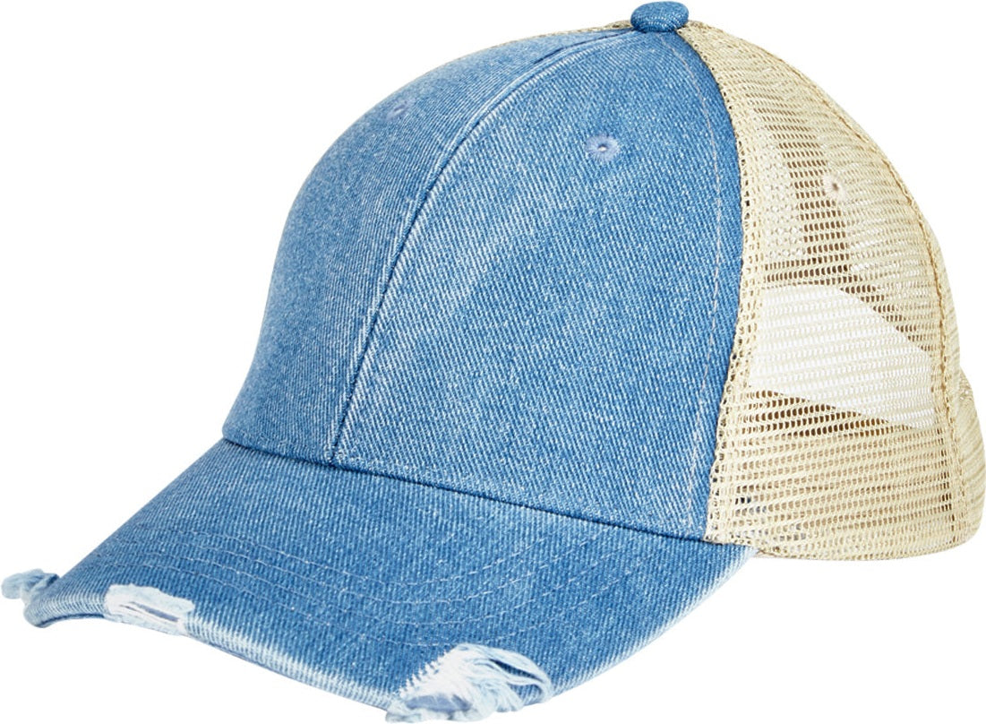 Adams Headwear OL102 Ollie Distressed Cap - Light Denim  Tan