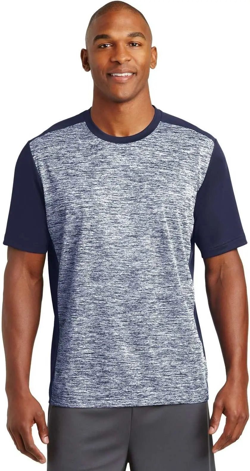 Sport-tek St395 Posicharge Electric Heather Colorblock Tee - True Navy