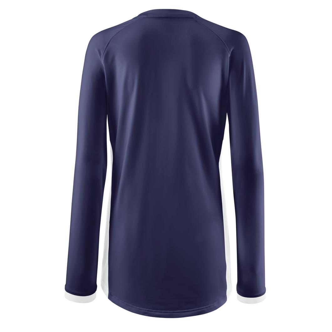Mizuno Youth Girl's Spike Long Sleeve Volleyball Jersey - Navy-White