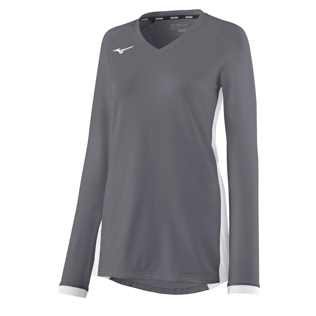 Mizuno Youth Girl's Spike Long Sleeve Volleyball Jersey - Shade-White
